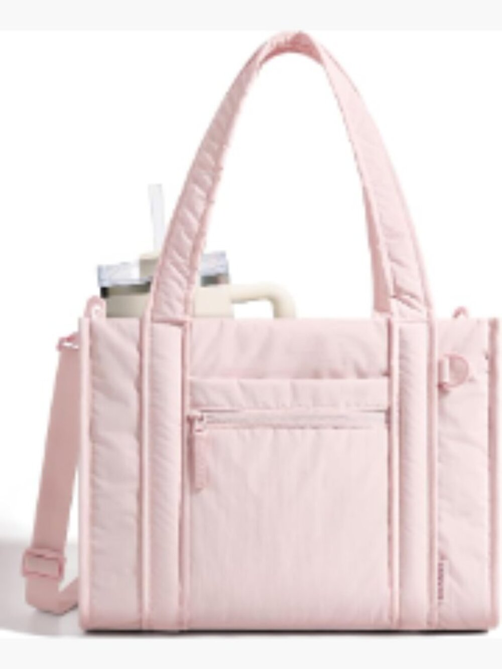 Quilted Puffer Tote Bag with Crossbody Strap, 14L, Laptop Pocket, Nylon Work Bag